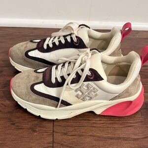Tory Burch Cream, Beige, Brown & Pink Mixed-Material Sneakers